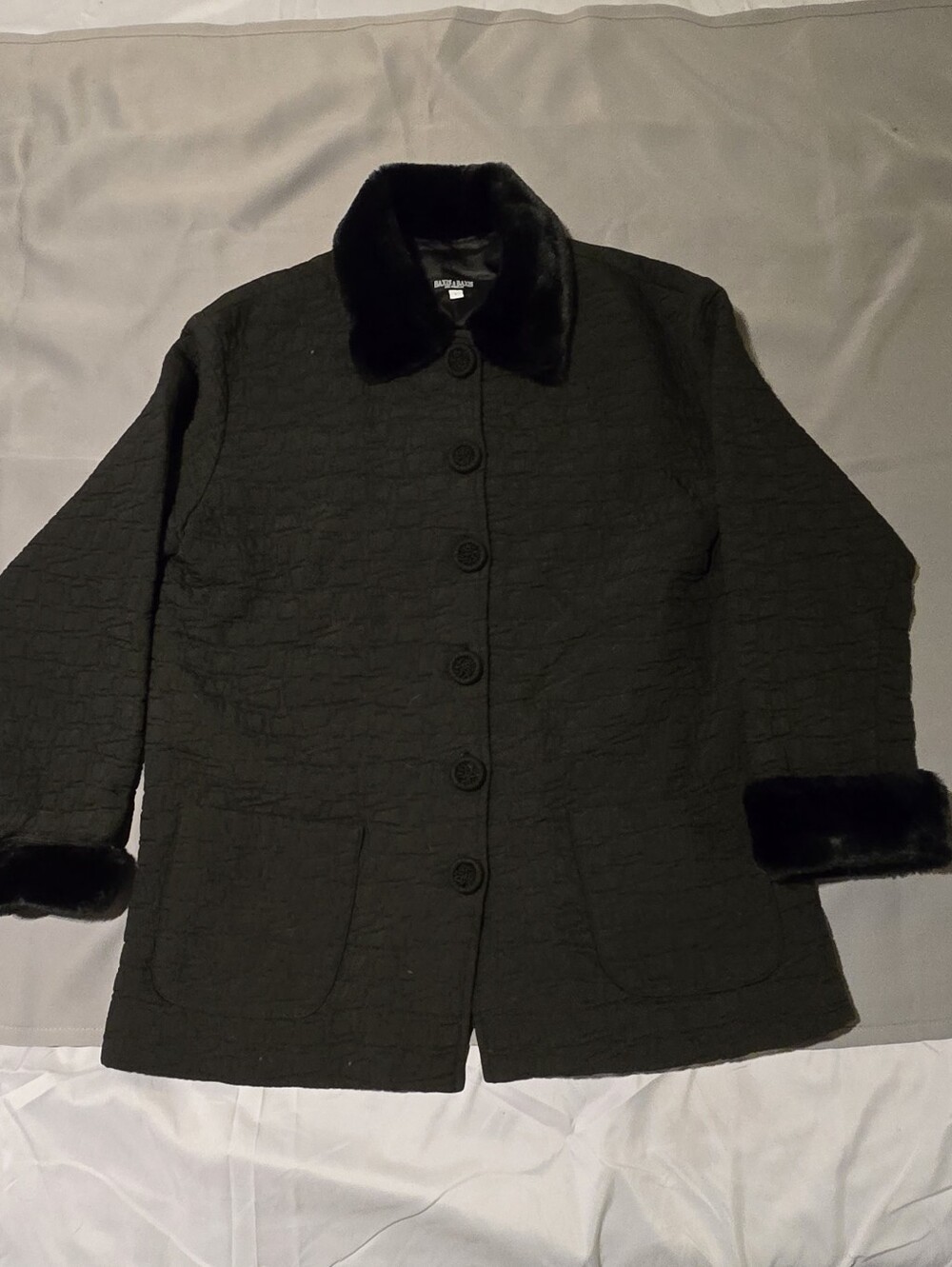 Baxis And Baxis Los Angeles Black Quilted Coat with Faux Fur Trim Size L